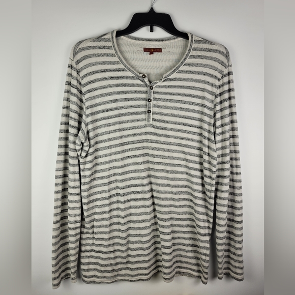 7 for all Mankind Mens Gray White Stripe Long Sleeve Henley Shirt Size Large - Picture 1 of 9